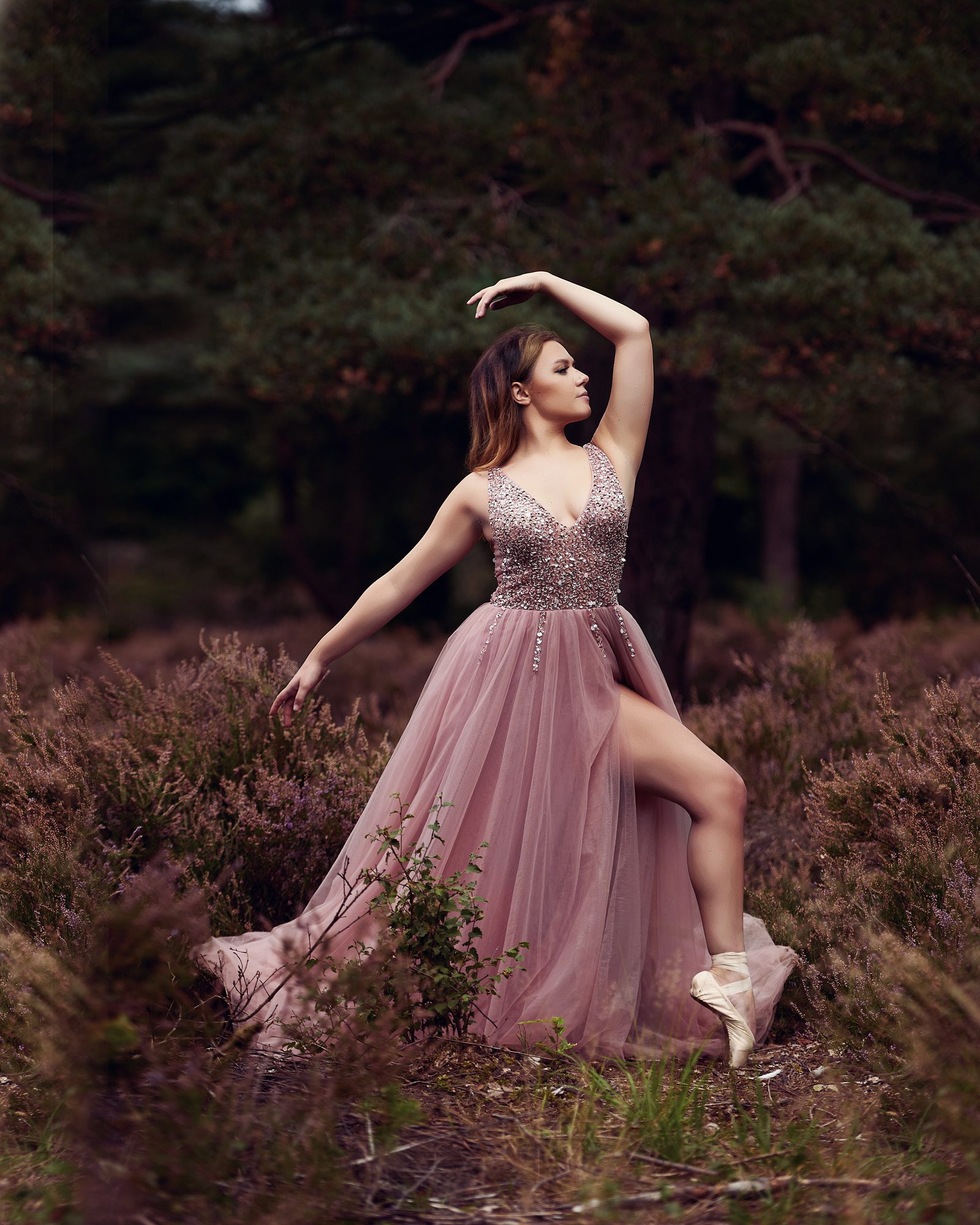 Surrey Dancer in Pointe shoes wearing a pink ballgown